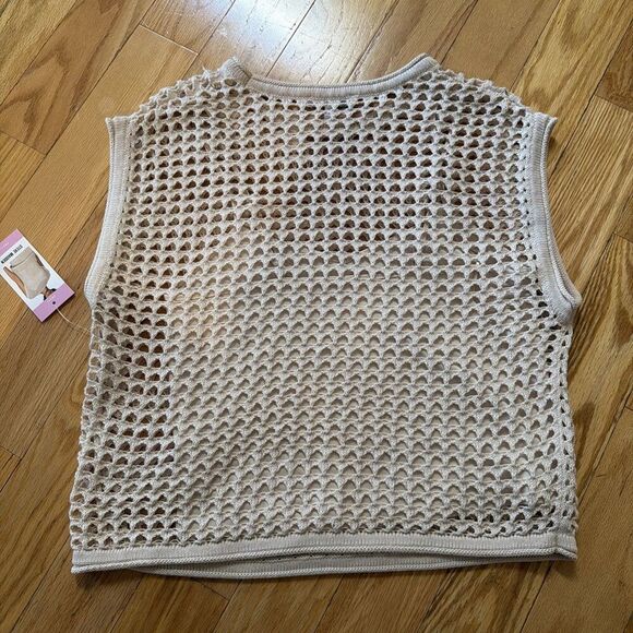 Steve Madden S Crochet Top  Beige Knit Vest Sleeveless Sweater NWT Cotton Blend - Picture 6 of 7